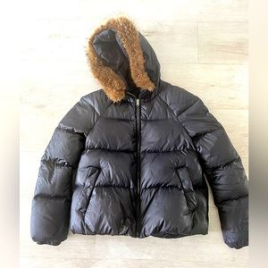 Theory Womens Puffy Jacket with Fur trim Size Small